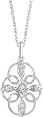 14K Gold Round Natural Diamond Filigree Necklace