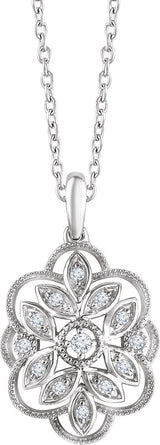 14K Gold Round Natural Diamond Granulated Filigree Necklace