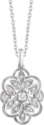 14K Gold Round Natural Diamond Granulated Filigree Necklace