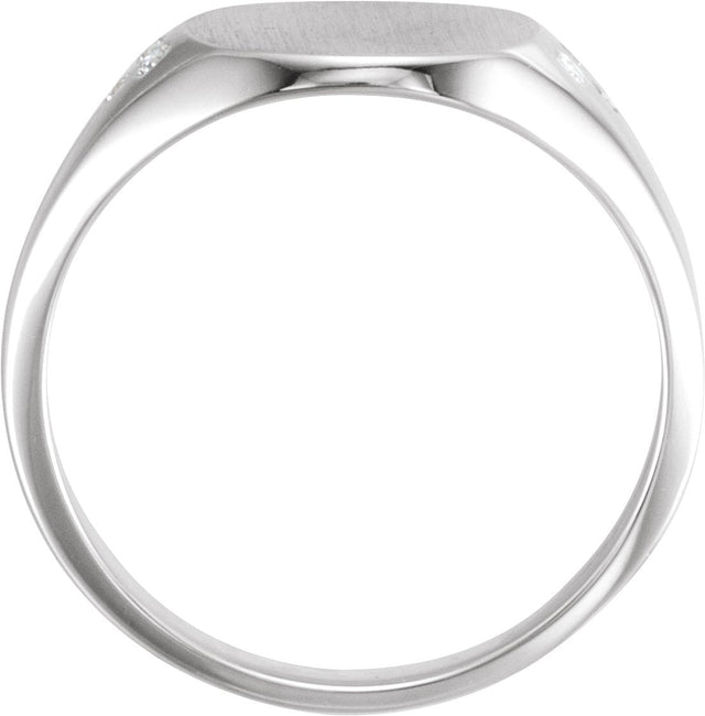 14K Gold Round Natural Diamond Engravable Square Signet Ring - White Gold - view 2