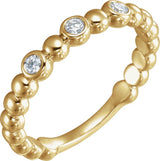 14K Gold Round Natural Diamond Bezel-Set Beaded Ring – 2.2mm Stones - Yellow Gold