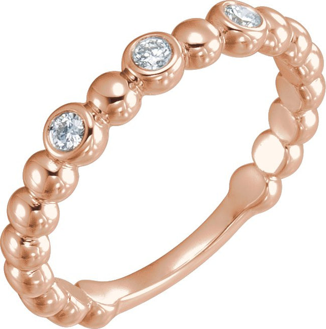 14K Gold Round Natural Diamond Bezel-Set Beaded Ring – 2.2mm Stones - Rose Gold