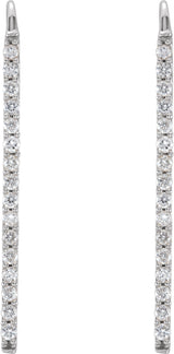 14K Gold Round Natural Diamond Bar Earrings – 1.3mm Stones - White Gold - view 2