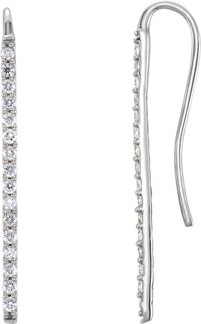 Platinum Round Natural Diamond Bar Earrings – 1.3mm Stones