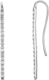 14K Gold Round Natural Diamond Bar Earrings – 1.3mm Stones - White Gold