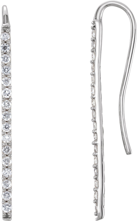14K Gold Round Natural Diamond Bar Earrings – 1.3mm Stones - White Gold