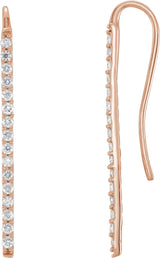 14K Gold Round Natural Diamond Bar Earrings – 1.3mm Stones - Rose Gold