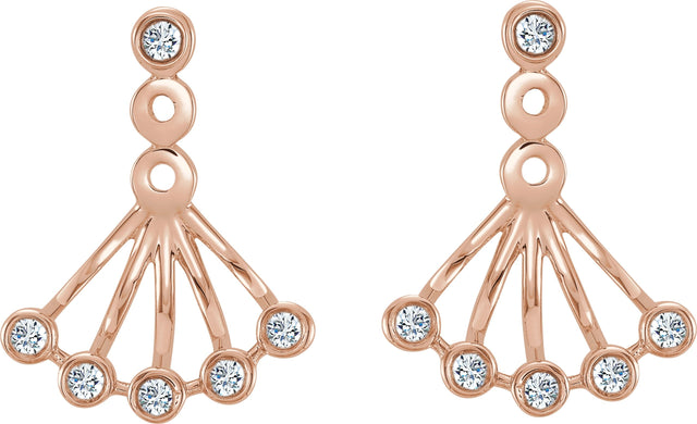 14K Gold Round Natural Diamond Bezel-Set Fan Earrings - Rose Gold - view 2