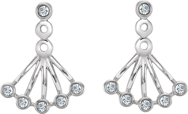 14K Gold Round Natural Diamond Bezel-Set Fan Earrings - White Gold - view 2