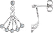 14K Gold Round Natural Diamond Bezel-Set Fan Earrings - White Gold