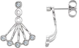 14K Gold Round Natural Diamond Bezel-Set Fan Earrings - White Gold
