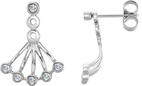 14K Gold Round Natural Diamond Bezel-Set Fan Earrings - White Gold