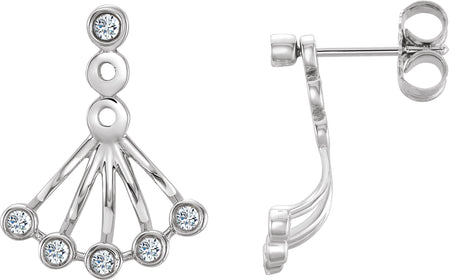 14K Gold Round Natural Diamond Bezel-Set Fan Earrings - White Gold