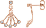 14K Gold Round Natural Diamond Bezel-Set Fan Earrings - Rose Gold