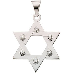 14K Gold Round Natural Diamond Star of David Pendant – up to 0.06 CTW - White Gold