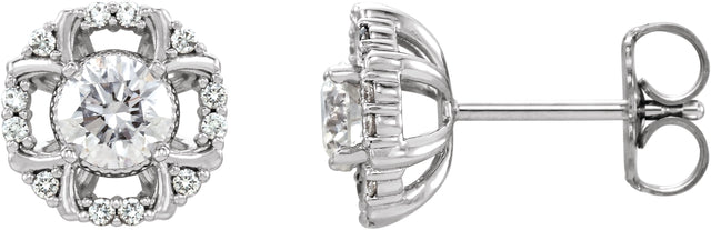 14K Gold Round Natural Diamond Halo-Style Earrings II - White Gold