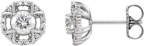 Platinum Round Natural Diamond Halo-Style Earrings