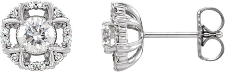 Platinum Round Natural Diamond Halo-Style Earrings
