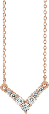 14K Gold Round Natural Diamond V Necklace – 1/3 CTW - Rose Gold