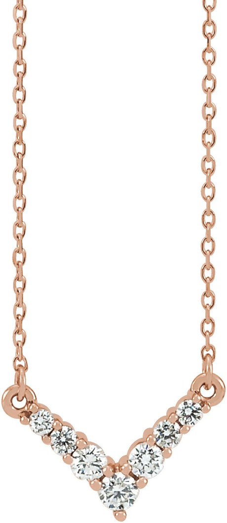 14K Gold Round Natural Diamond V Necklace – 1/3 CTW - Rose Gold