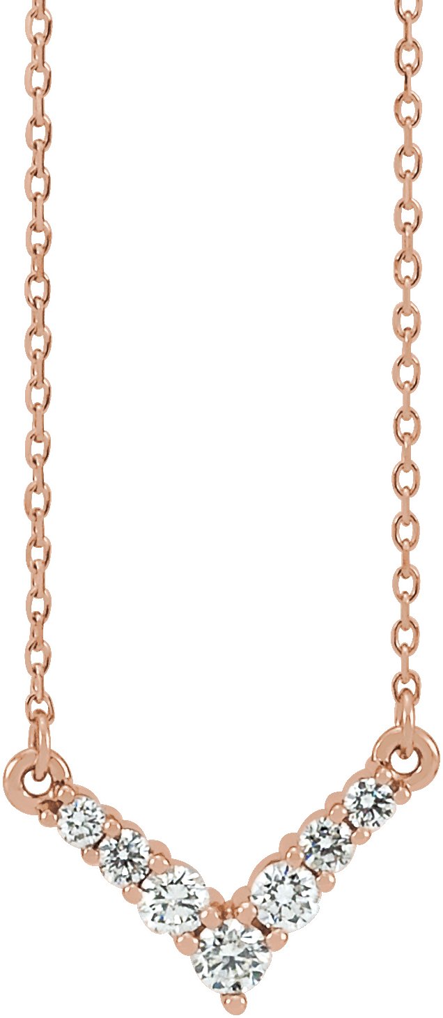 14K Gold Round Natural Diamond V Necklace – 1/3 CTW - Rose Gold