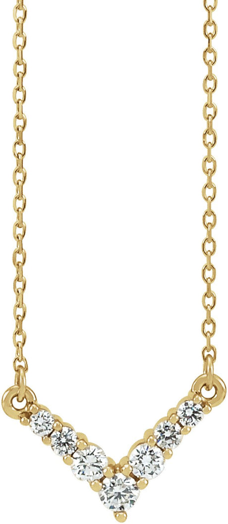 14K Gold Round Natural Diamond V Necklace – 1/3 CTW - Yellow Gold