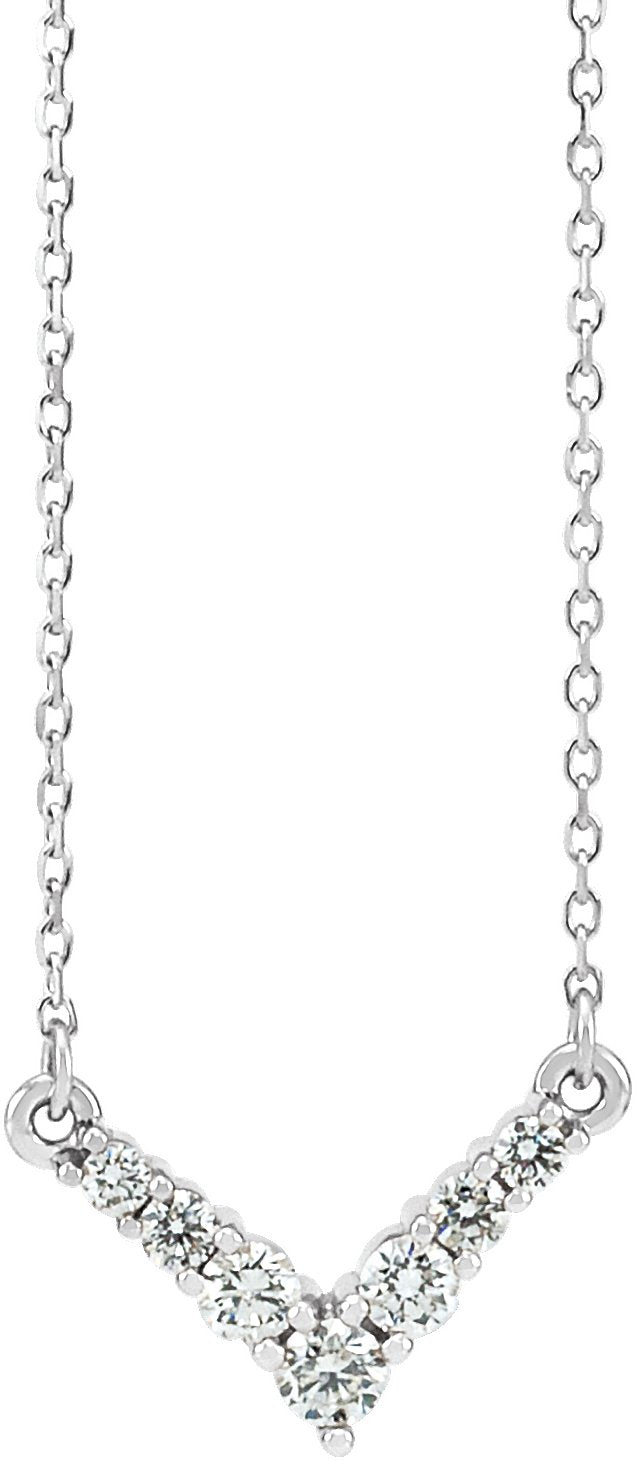 14K Gold Round Natural Diamond V Necklace – 1/3 CTW - White Gold