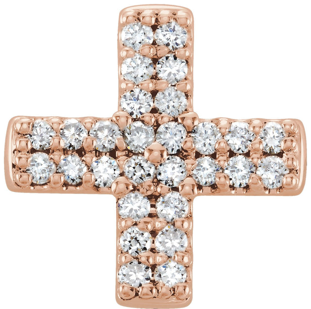 14K Gold Round Natural Diamond Cross Necklace or Pendant – 0.07 CTW - Rose Gold