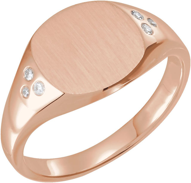 14K Gold Round Natural Diamond Engravable Square Signet Ring - Rose Gold