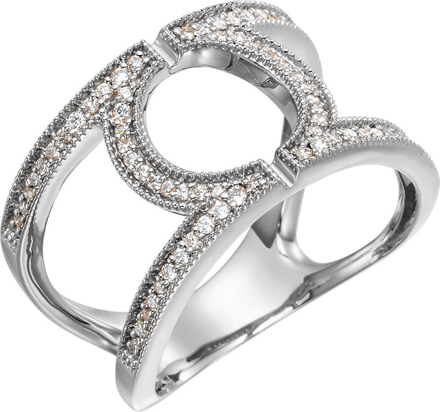 14K Gold Round Natural Diamond Accented Geometric Ring - White Gold