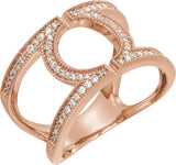 14K Gold Round Natural Diamond Accented Geometric Ring - Rose Gold