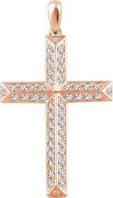 14K Gold Round Natural Diamond Cross Pendant - Rose Gold