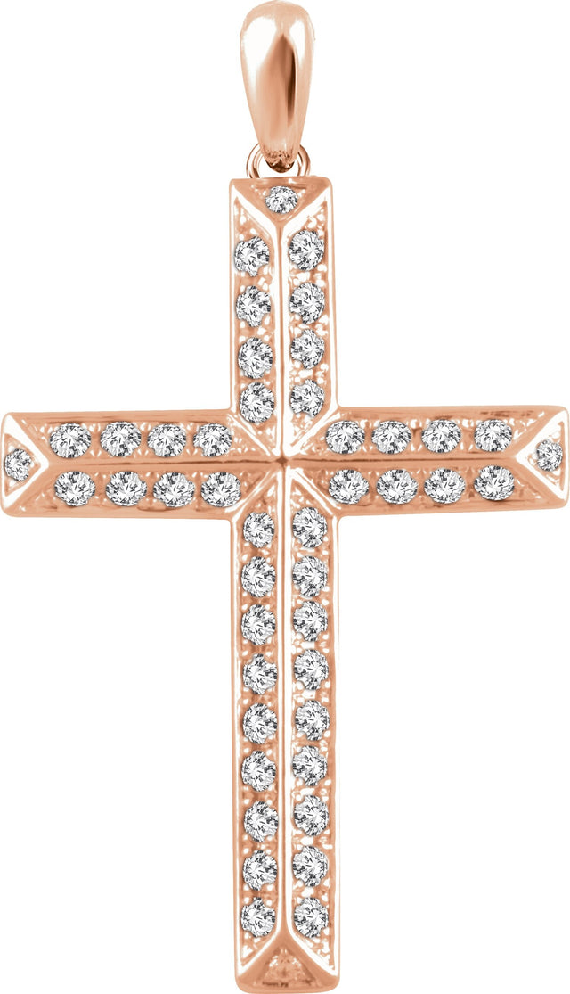 14K Gold Round Natural Diamond Cross Pendant - Rose Gold
