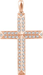 14K Gold Round Natural Diamond Cross Pendant - Rose Gold