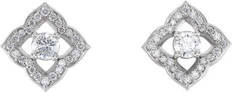 Platinum Round Natural Diamond Halo-Style Clover Earrings - view 2