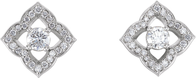 Platinum Round Natural Diamond Halo-Style Clover Earrings - view 2