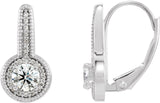 14K Gold Round Natural Diamond Accented Milgrain Halo-Style Earrings - White Gold