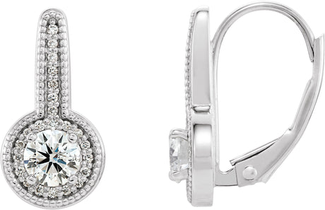 14K Gold Round Natural Diamond Accented Milgrain Halo-Style Earrings - White Gold