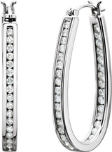 14K Gold Round Natural Diamond Inside-Outside Hoop Earrings - White Gold