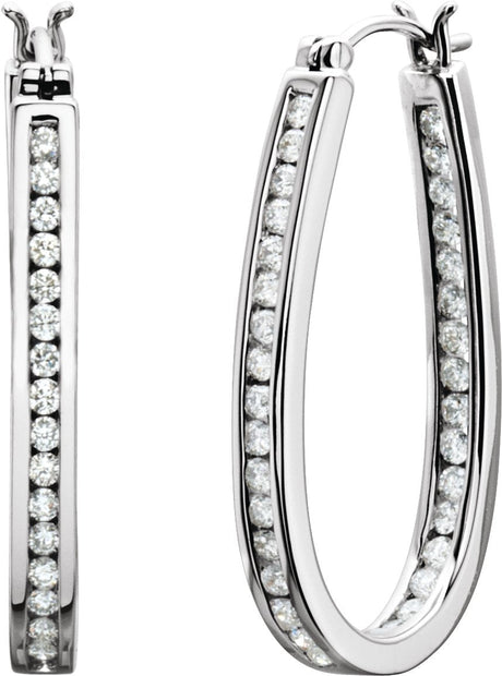 14K Gold Round Natural Diamond Inside-Outside Hoop Earrings - White Gold