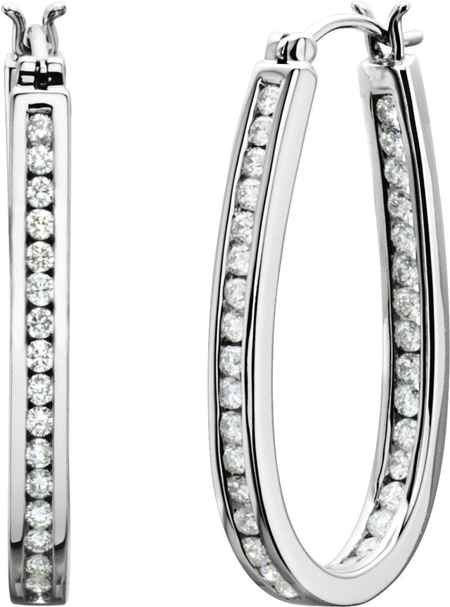 14K Gold Round Natural Diamond Inside-Outside Hoop Earrings - White Gold