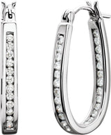14K Gold Round Natural Diamond Inside-Outside Hoop Earrings - White Gold