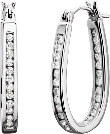 14K Gold Round Natural Diamond Inside-Outside Hoop Earrings - White Gold