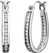 14K Gold Round Natural Diamond Inside-Outside Hoop Earrings - White Gold