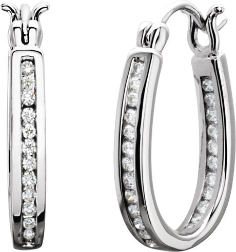 14K Gold Round Natural Diamond Inside-Outside Hoop Earrings - White Gold