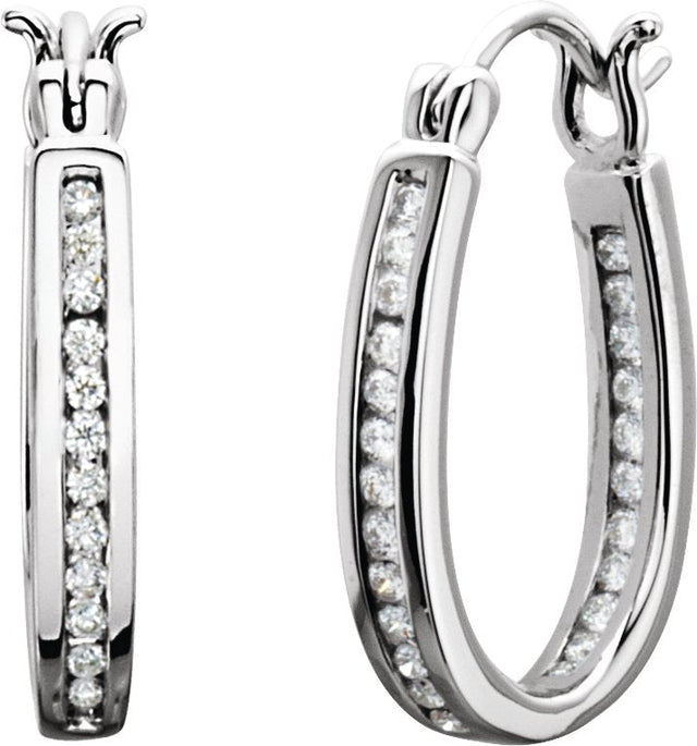 14K Gold Round Natural Diamond Inside-Outside Hoop Earrings - White Gold