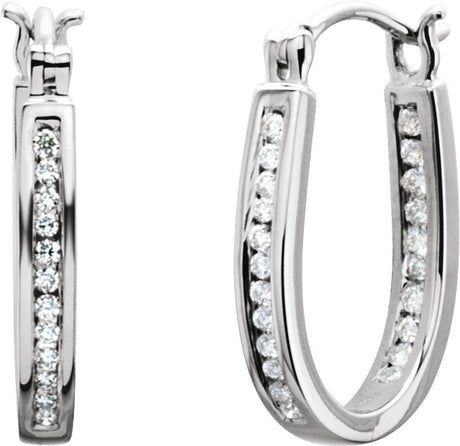 14K Gold Round Natural Diamond Inside-Outside Hoop Earrings - White Gold