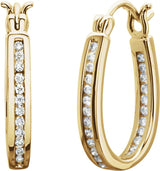 14K Gold Round Natural Diamond Inside-Outside Hoop Earrings - Yellow Gold