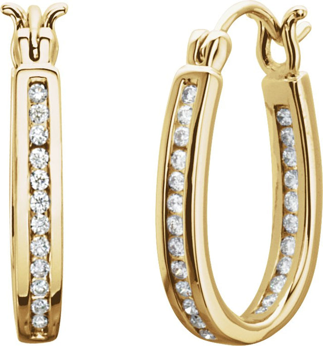 14K Gold Round Natural Diamond Inside-Outside Hoop Earrings - Yellow Gold