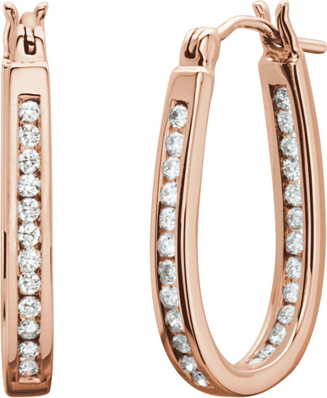 14K Gold Round Natural Diamond Inside-Outside Hoop Earrings - Rose Gold
